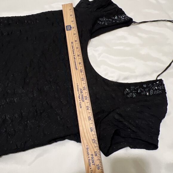 FREE PEOPLE Black Sparkle Sewn Beaded Lined Party Dress Going Out Scoop Back L - Picture 9 of 16